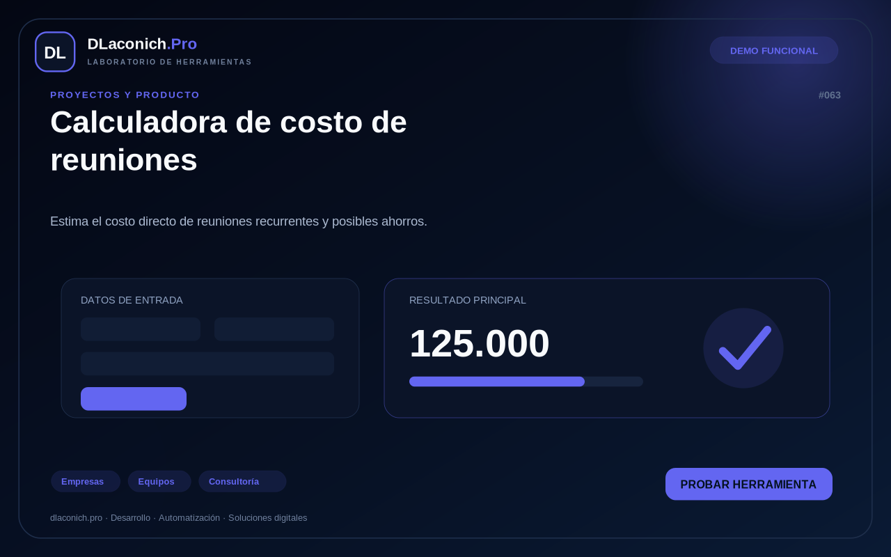 Mockup de Calculadora de costo de reuniones