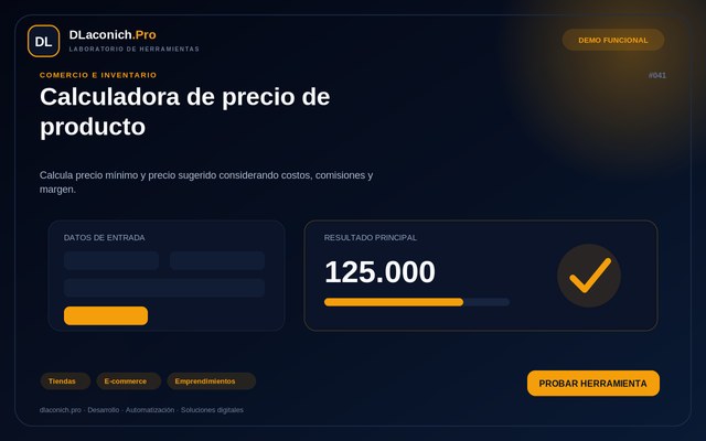 Vista previa de Calculadora de precio de producto