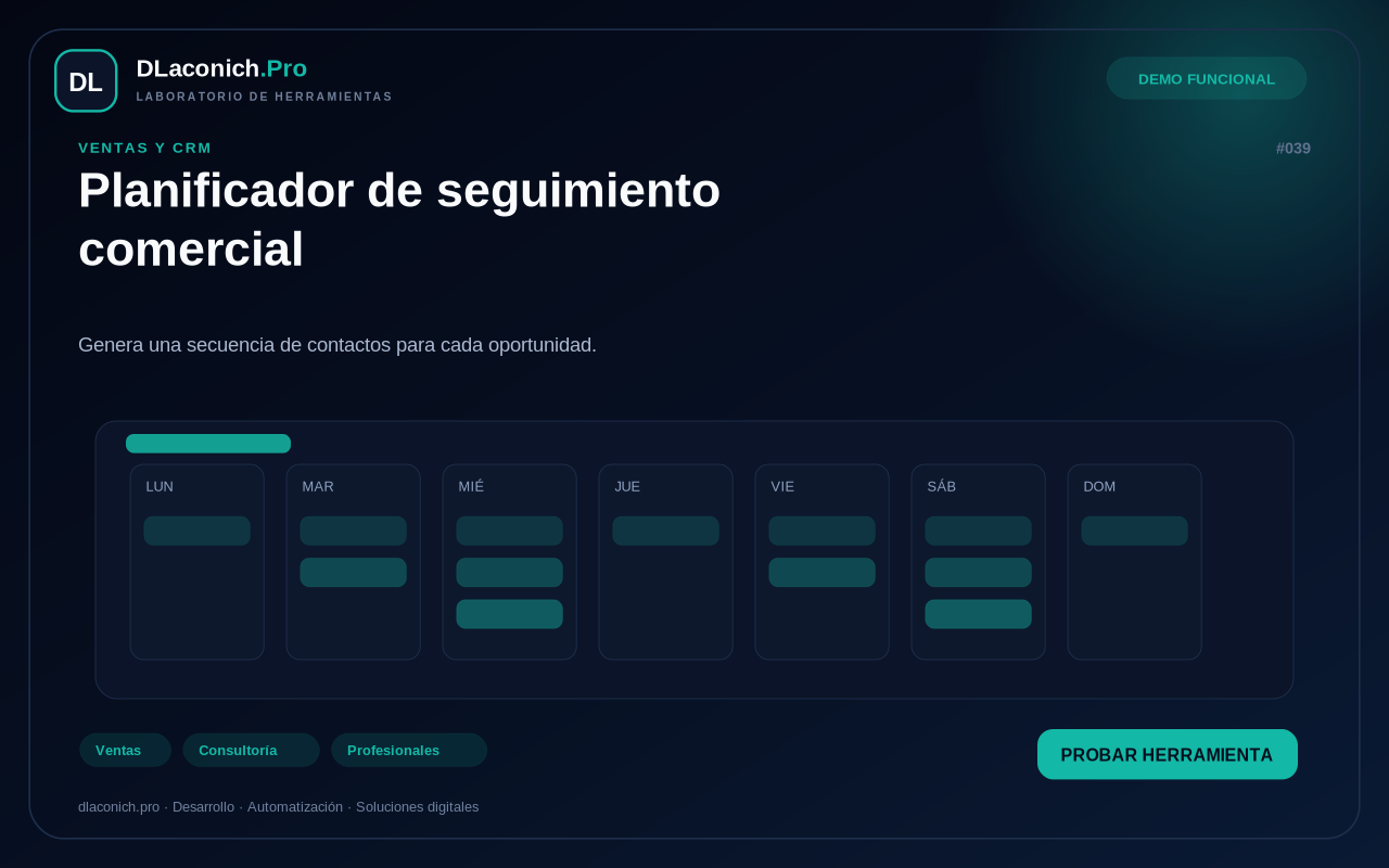 Mockup de Planificador de seguimiento comercial