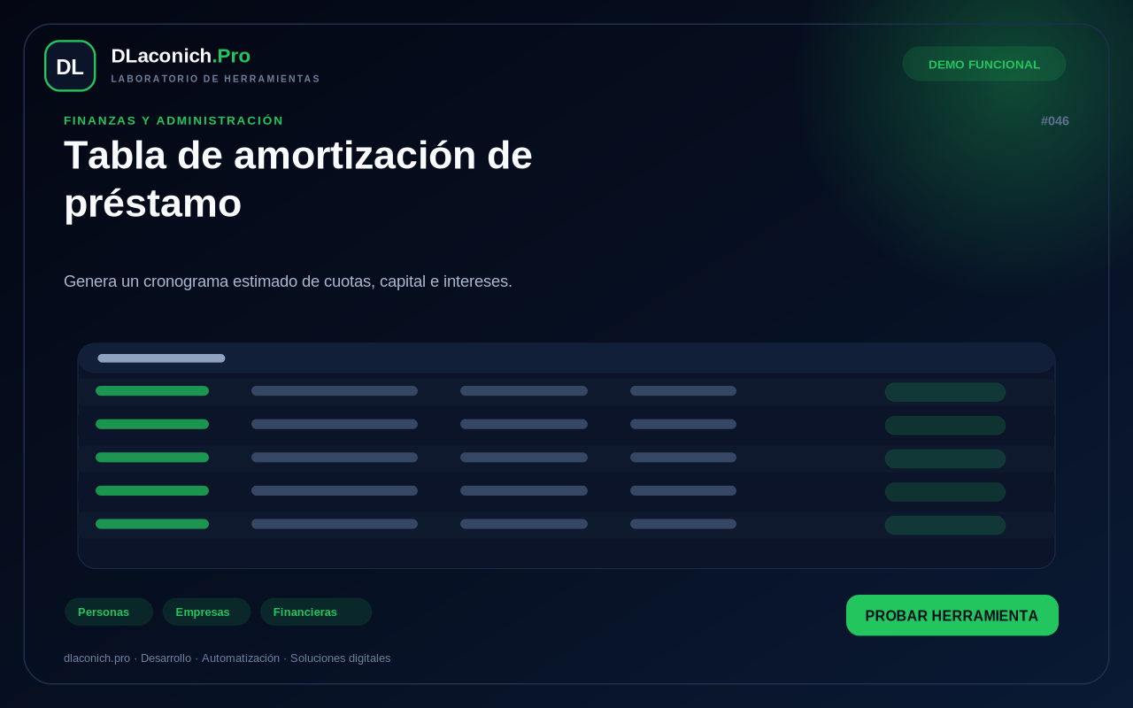 Mockup de Tabla de amortización de préstamo