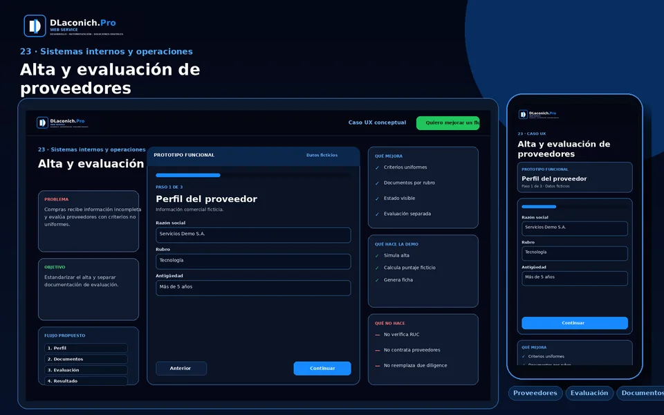 Presentación del caso UX Alta y evaluación de proveedores