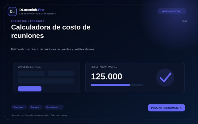 Vista previa de Calculadora de costo de reuniones