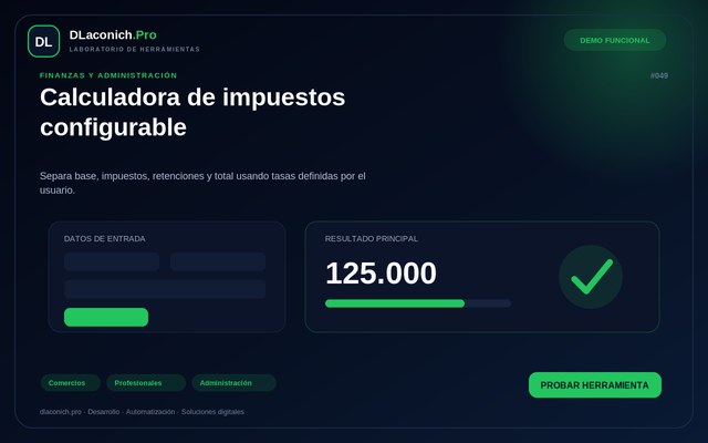 Vista previa de Calculadora de impuestos configurable
