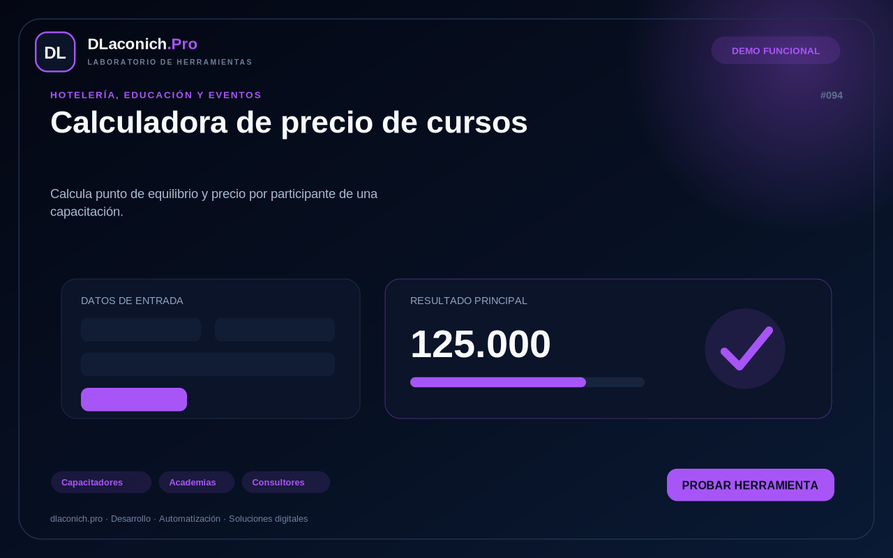Mockup de Calculadora de precio de cursos