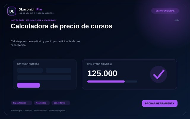 Vista previa de Calculadora de precio de cursos