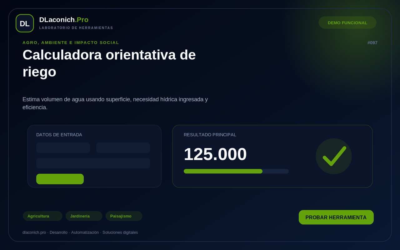 Mockup de Calculadora orientativa de riego
