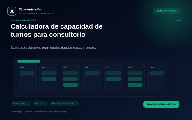 Vista previa de Calculadora de capacidad de turnos para consultorio
