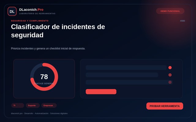 Vista previa de Clasificador de incidentes de seguridad