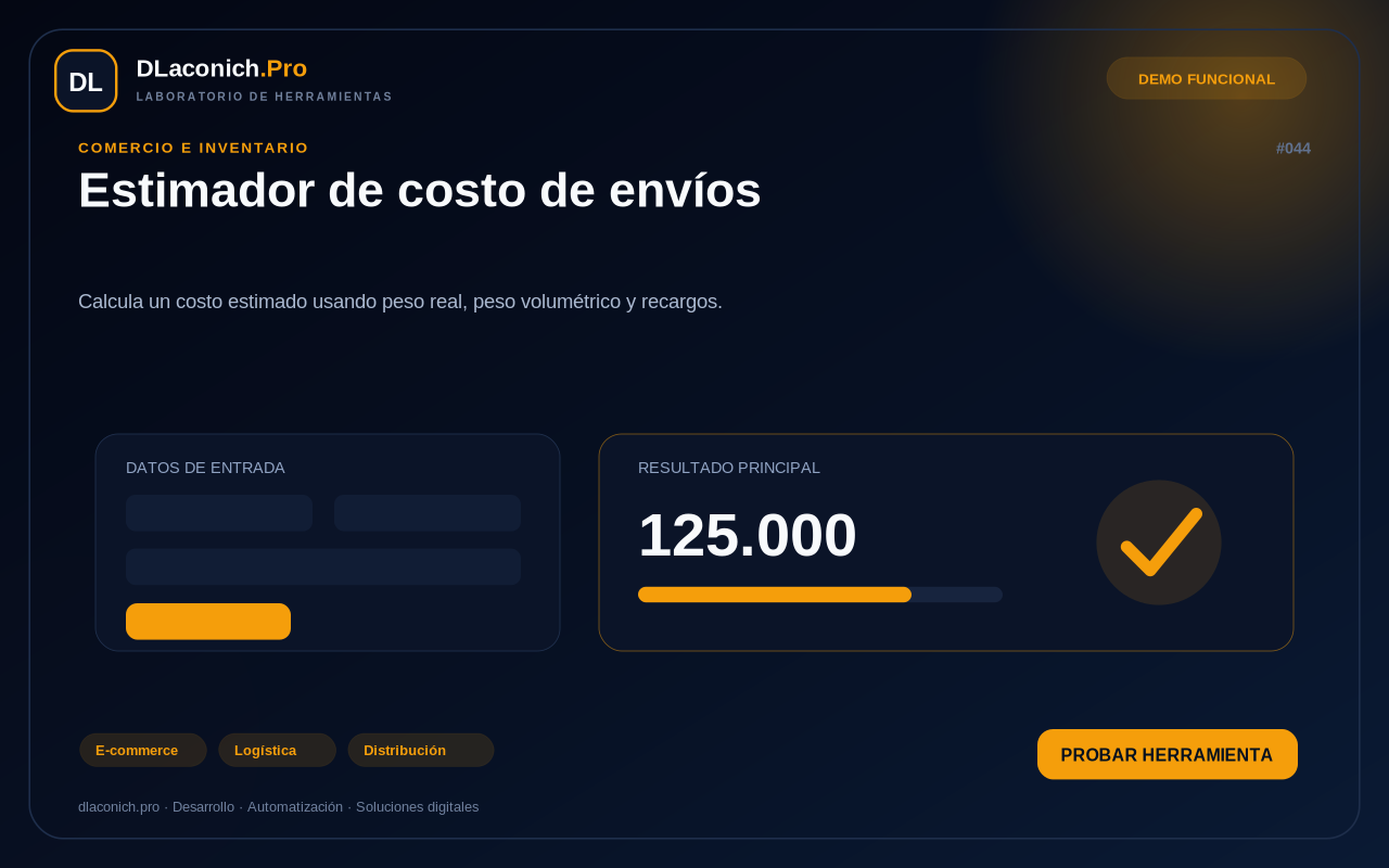 Mockup de Estimador de costo de envíos