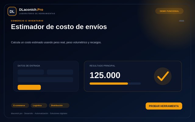 Vista previa de Estimador de costo de envíos