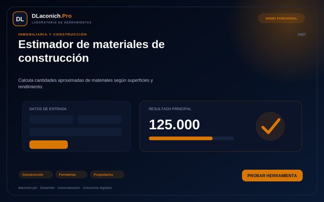 Vista previa de Estimador de materiales de construcción