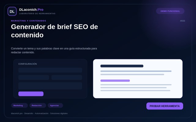 Vista previa de Generador de brief SEO de contenido