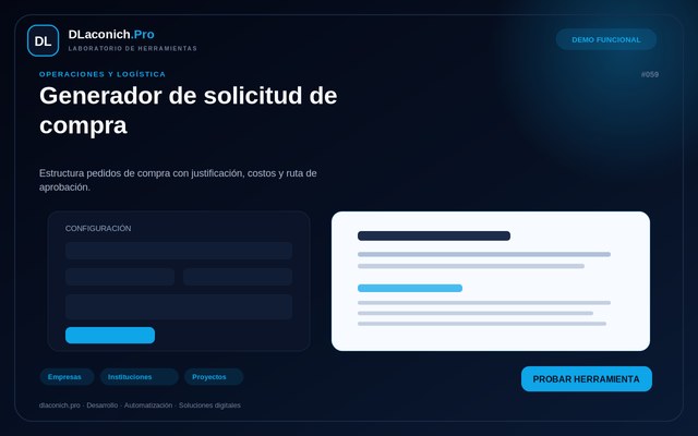 Vista previa de Generador de solicitud de compra