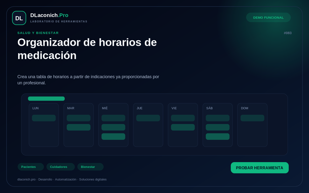 Mockup de Organizador de horarios de medicación