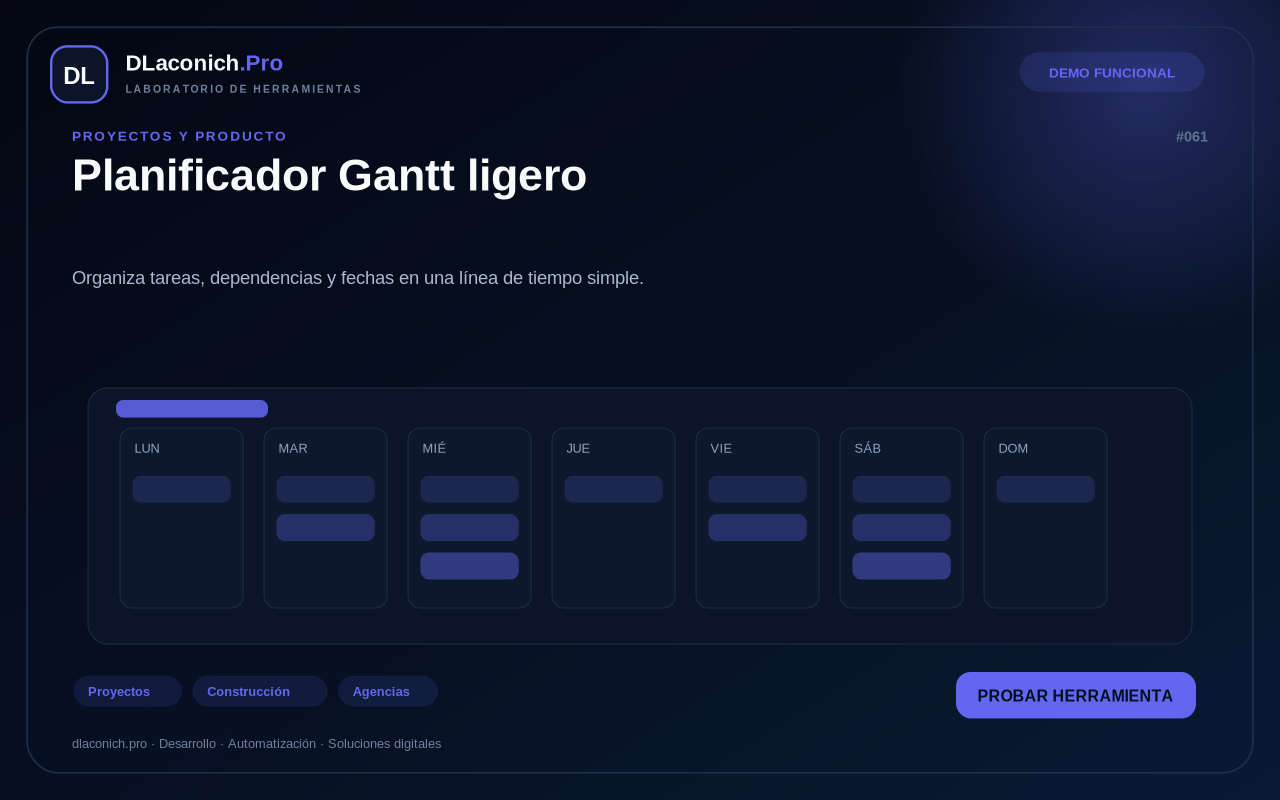 Mockup de Planificador Gantt ligero