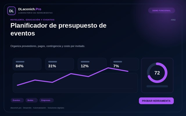 Vista previa de Planificador de presupuesto de eventos