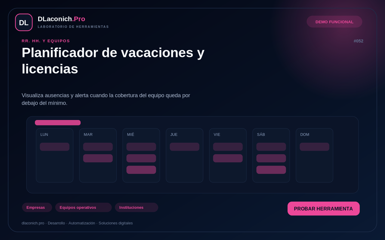 Mockup de Planificador de vacaciones y licencias