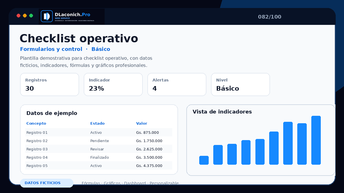 Mockup completo de Checklist operativo