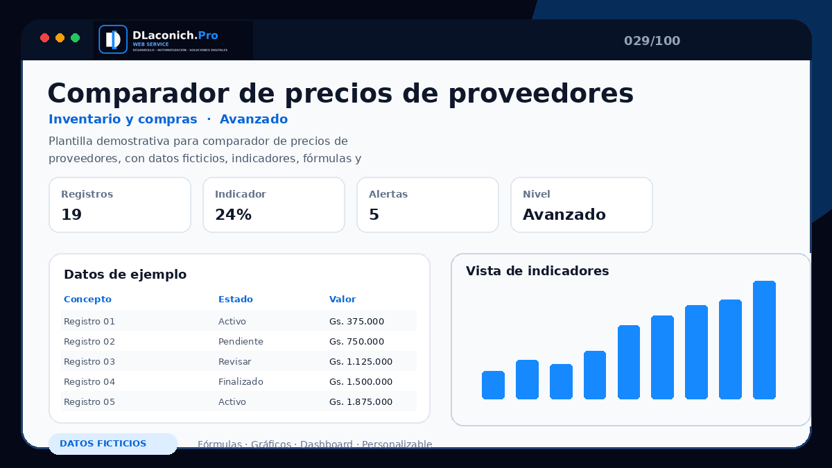 Mockup completo de Comparador de precios de proveedores