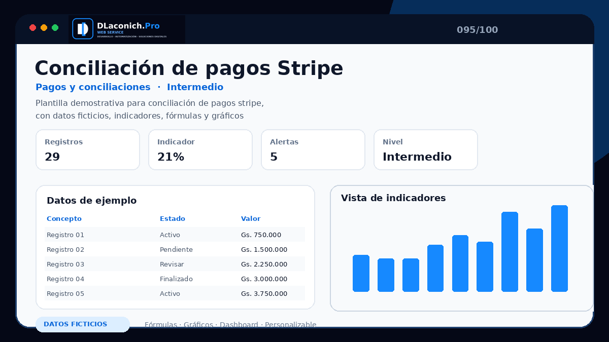 Mockup completo de Conciliación de pagos Stripe