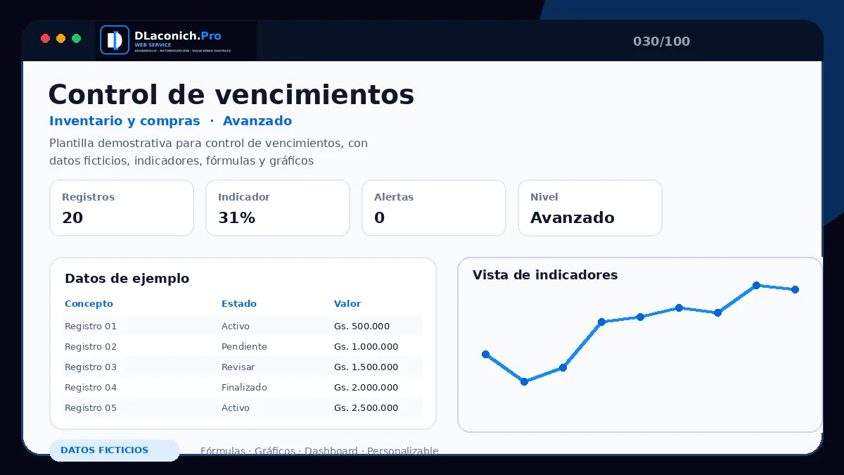 Vista previa de la plantilla Control de vencimientos
