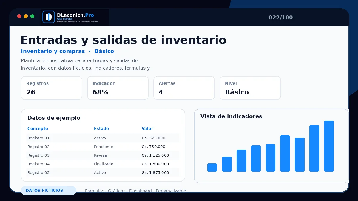 Vista previa de la plantilla Entradas y salidas de inventario