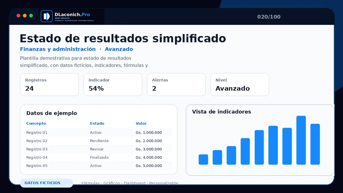 Vista previa de la plantilla Estado de resultados simplificado
