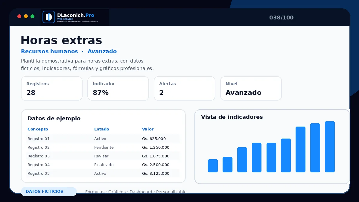 Vista previa de la plantilla Horas extras