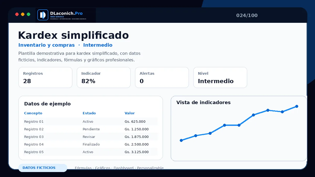 Vista previa de la plantilla Kardex simplificado