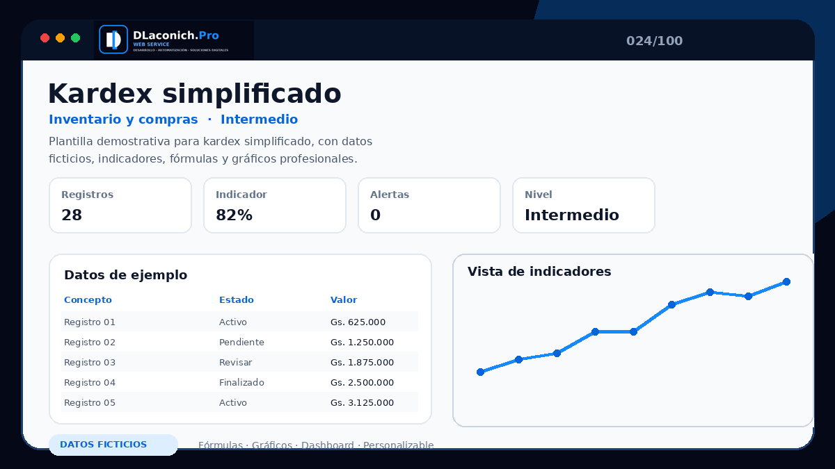 Mockup completo de Kardex simplificado