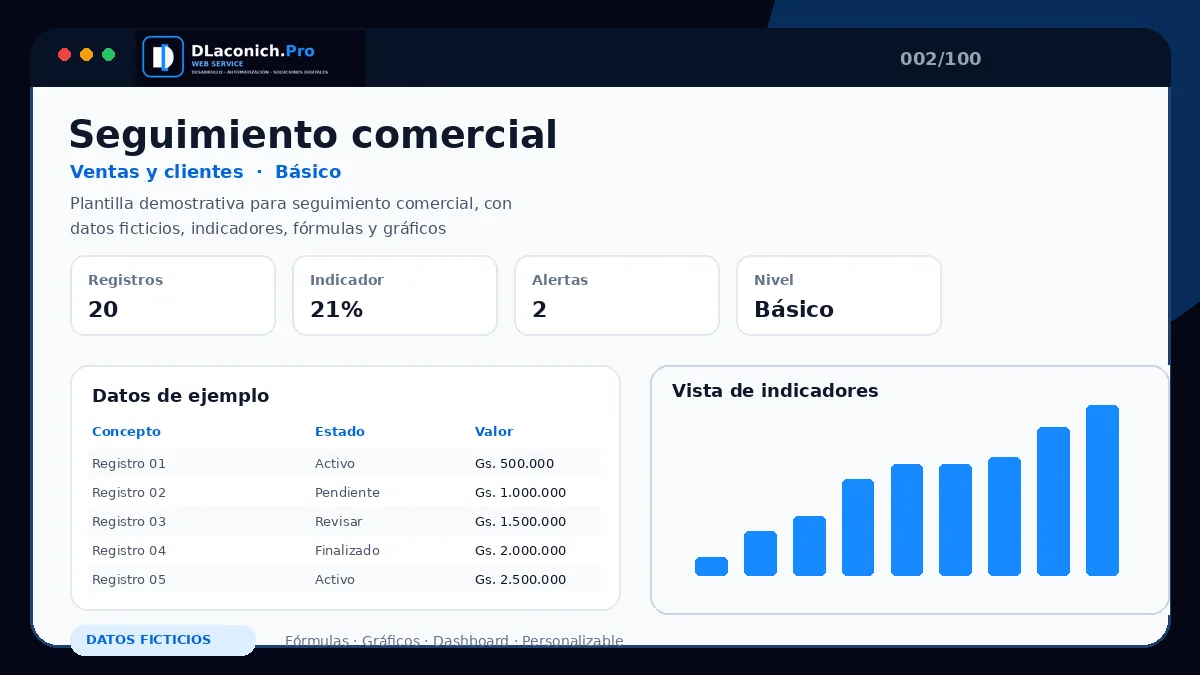 Vista previa de la plantilla Seguimiento comercial