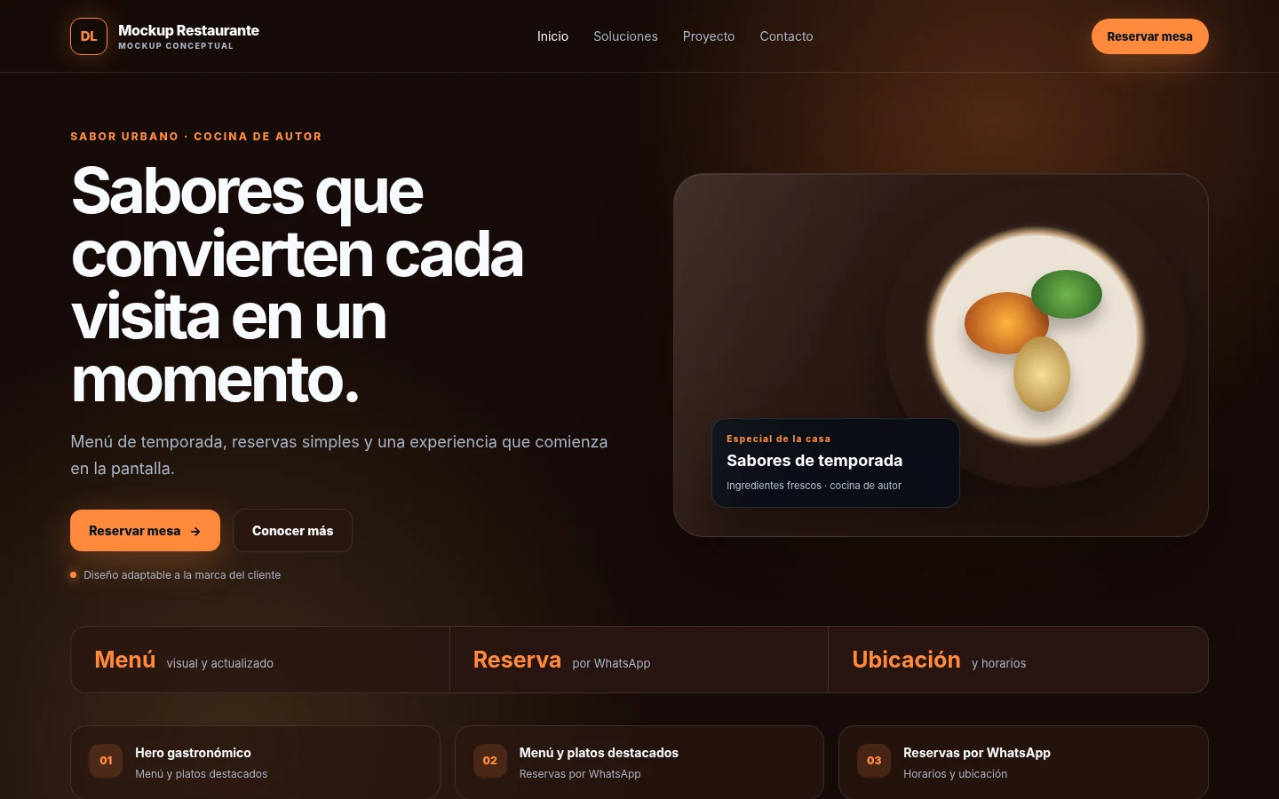 Vista previa del proyecto Mockup Restaurante