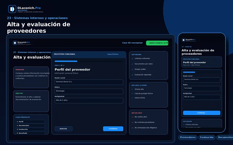 Vista previa del caso UX Alta y evaluación de proveedores