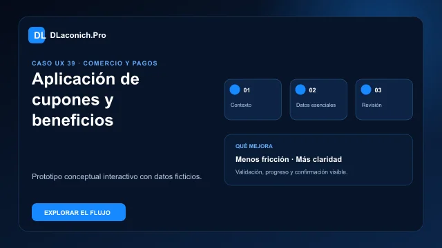 Vista previa del caso UX Aplicación de cupones y beneficios