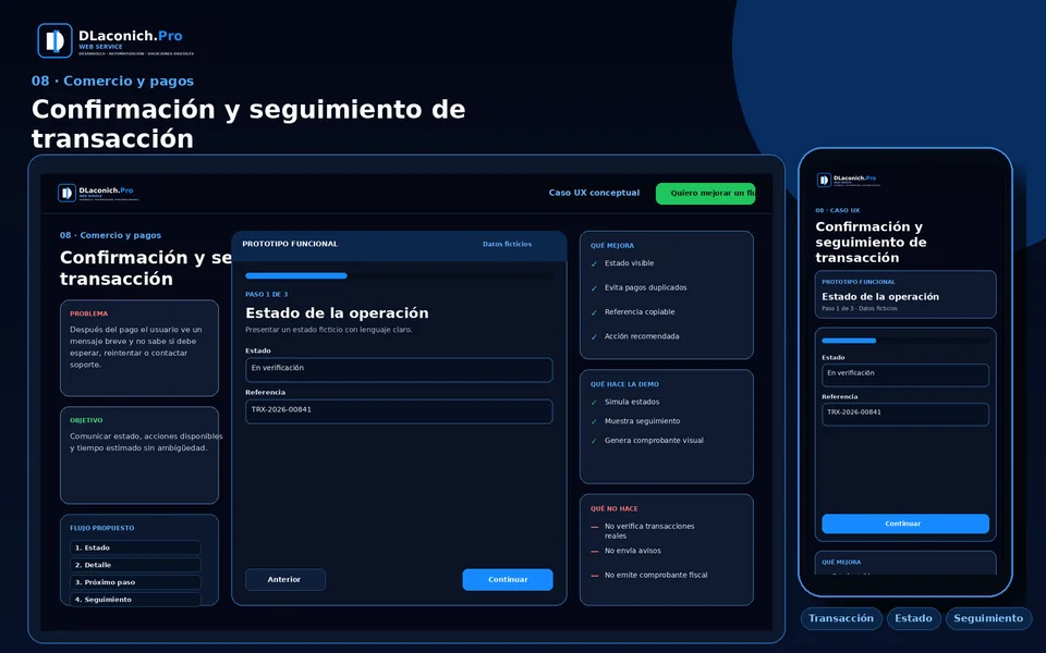 Presentación del caso UX Confirmación y seguimiento de transacción