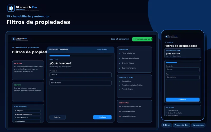Vista previa del caso UX Filtros de propiedades