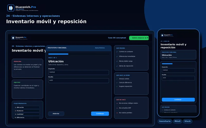 Vista previa del caso UX Inventario móvil y reposición