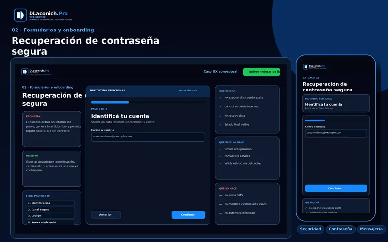 Vista previa del caso UX Recuperación de contraseña segura