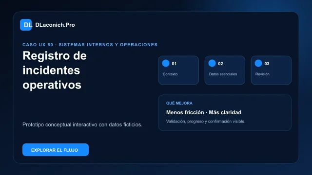 Vista previa del caso UX Registro de incidentes operativos
