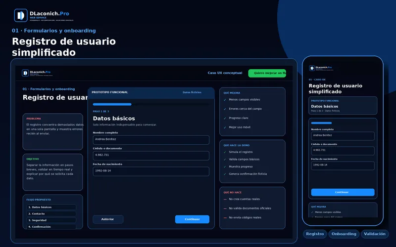 Vista previa del caso UX Registro de usuario simplificado