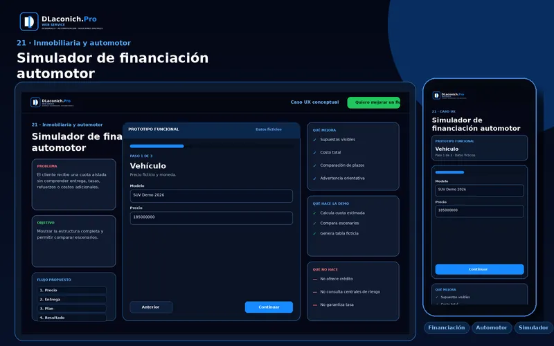 Vista previa del caso UX Simulador de financiación automotor