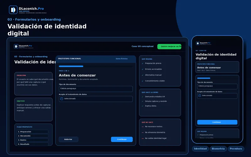 Vista previa del caso UX Validación de identidad digital